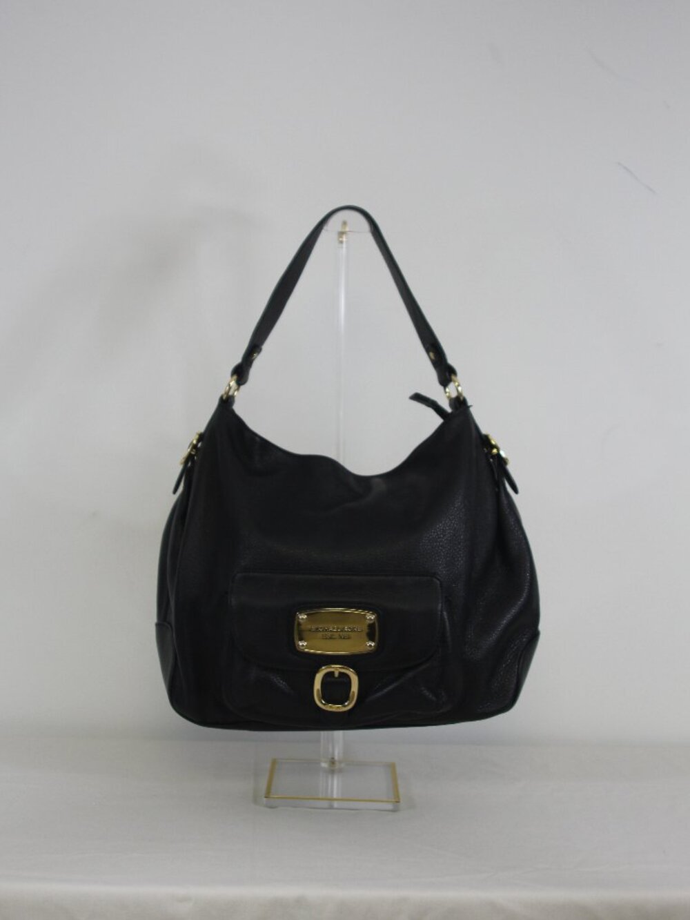 Michael Kors Black Pebbled Leather Hobo Shoulder Bag Gold Hardware